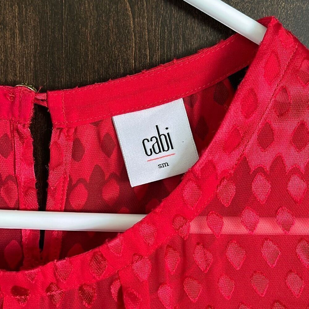 CAbi Patterned Red Scarlet Blouse Small #3130 - Picture 3 of 5